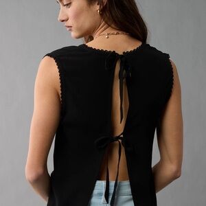 Black Sleeveless Top with Back Tie Detail